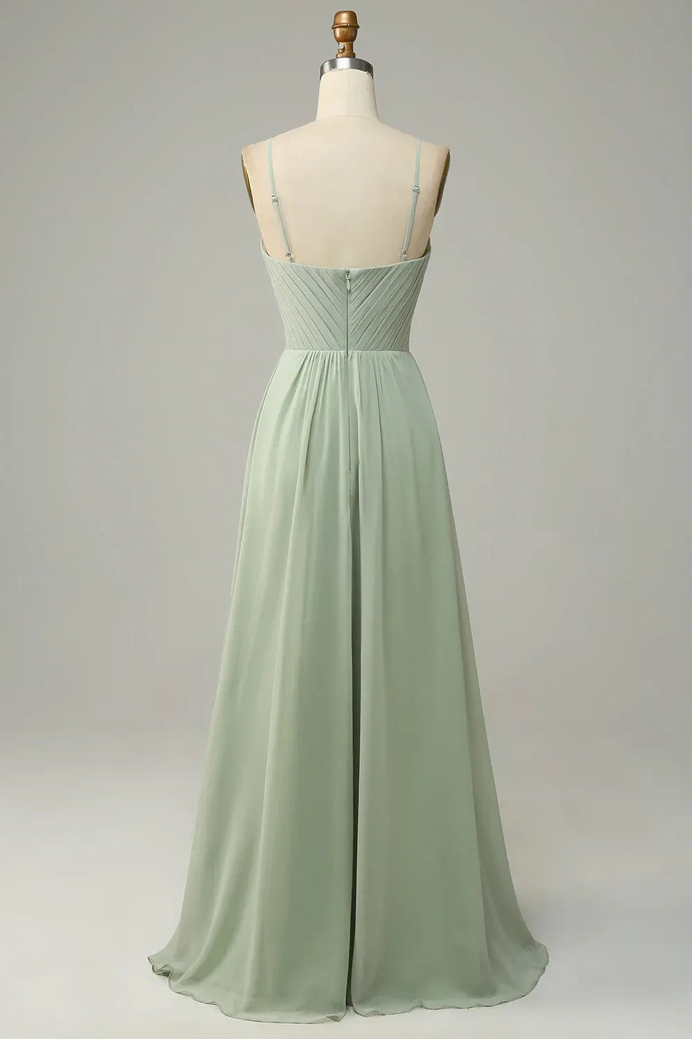 Vintage A Line Spaghetti Straps Sleeveless Pleated Chiffon Floor-Length Bridesmaid Dress