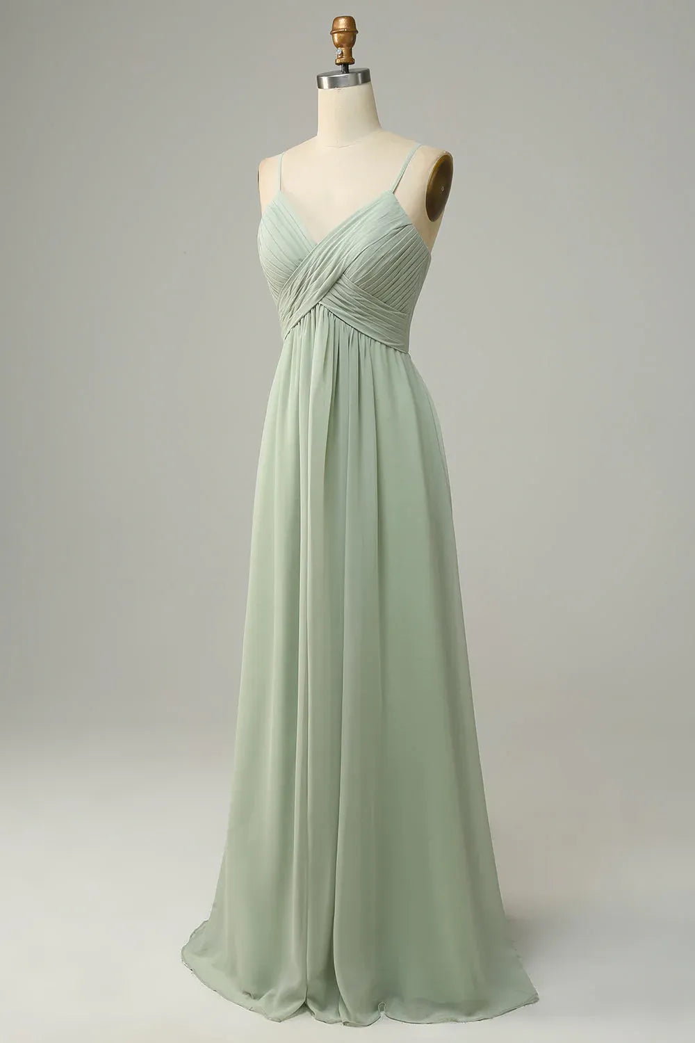Vintage A Line Spaghetti Straps Sleeveless Pleated Chiffon Floor-Length Bridesmaid Dress
