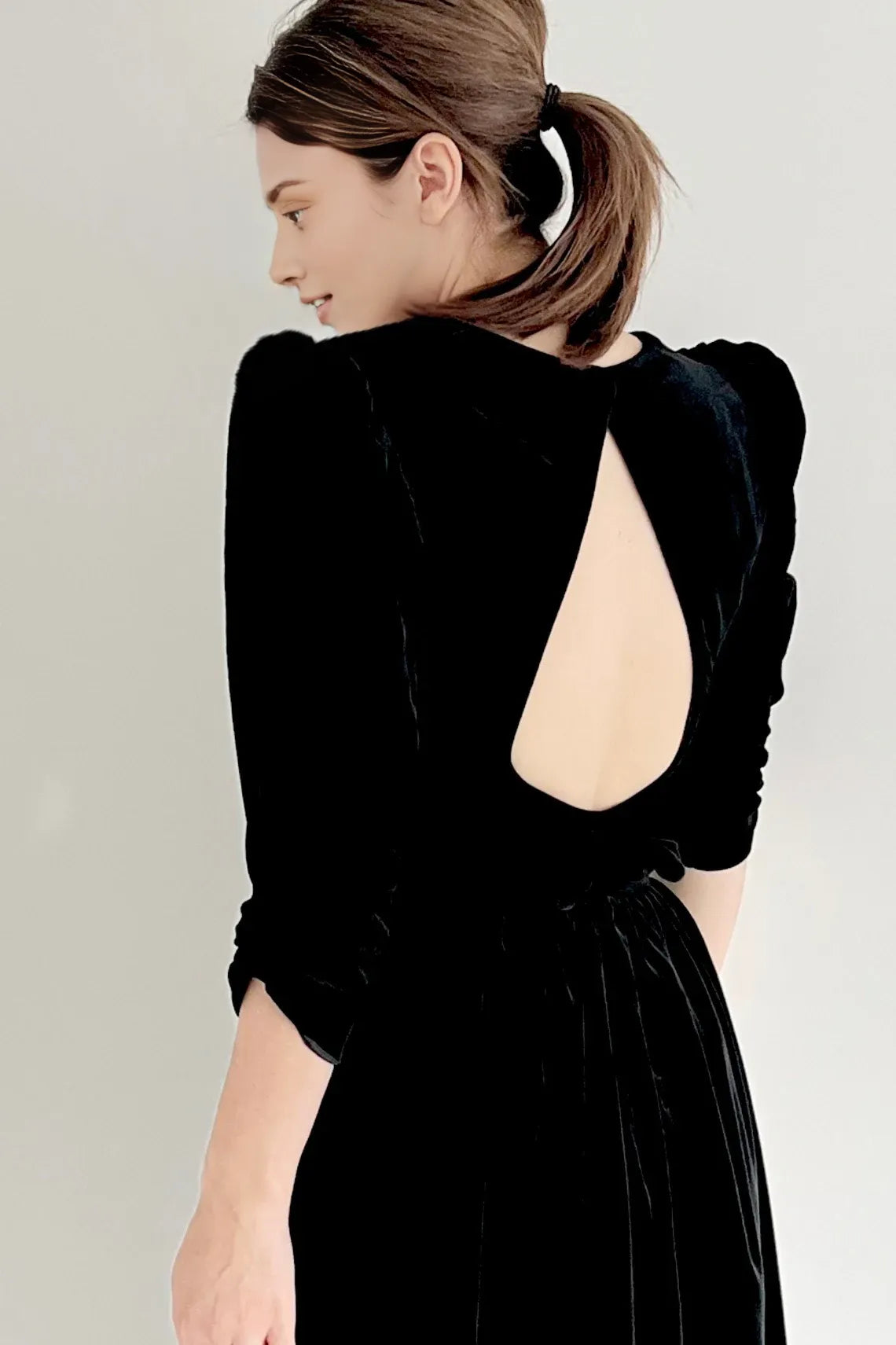 Vintage Bow Dress Black Velvet Dress With A-line Backless Christmas Party Dress Bridesmaid Dress