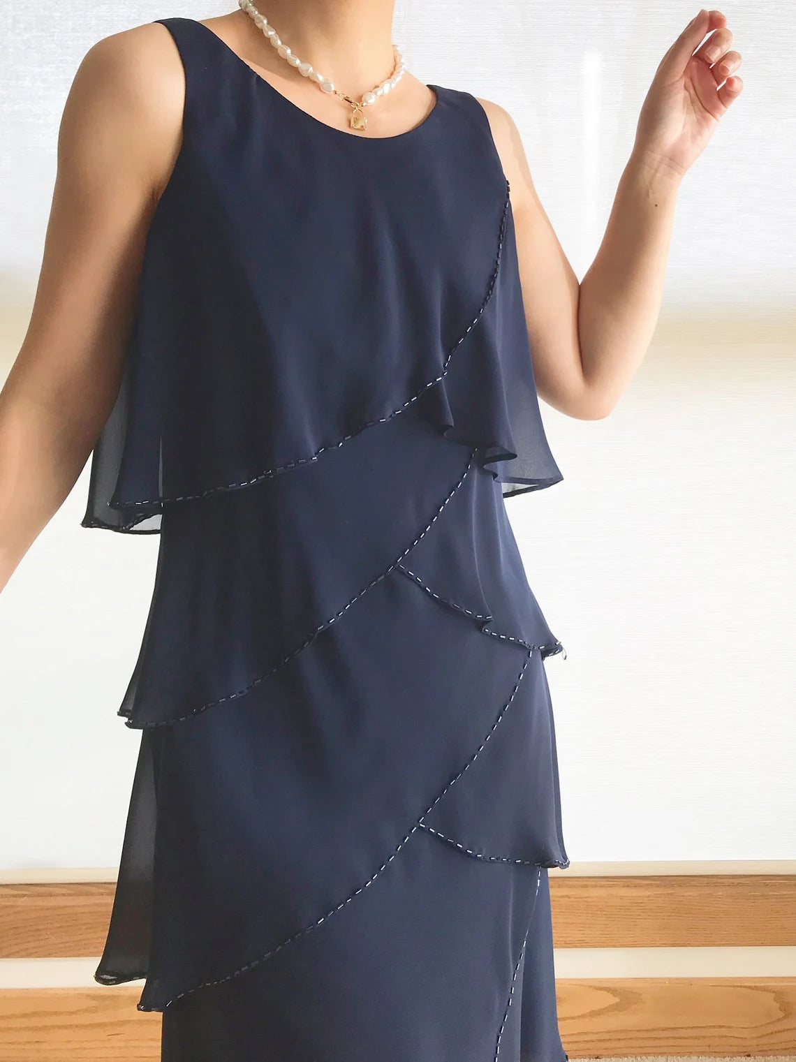 Vintage Dress Round Neck Cocktail Dress Layered Dress Sleeveless Tea-Length Mother of the Bride Dress Prom Party Dress