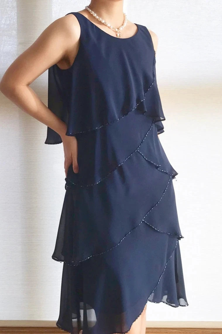 Vintage Dress Round Neck Cocktail Dress Layered Dress Sleeveless Tea-Length Mother of the Bride Dress Prom Party Dress