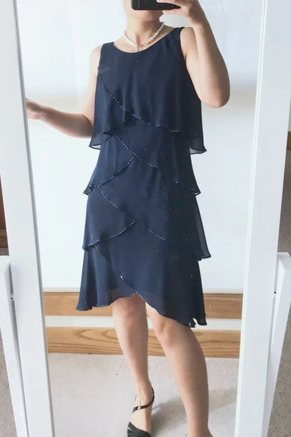 Vintage Dress Round Neck Cocktail Dress Layered Dress Sleeveless Tea-Length Mother of the Bride Dress Prom Party Dress