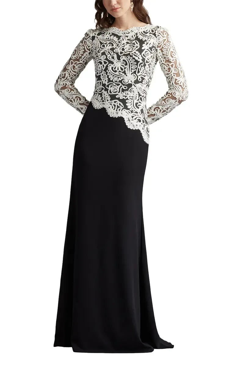 Vintage Fitted Jewel Neck Long Sleeve Zipper Up Floor-Length Mother of the Bride Dress