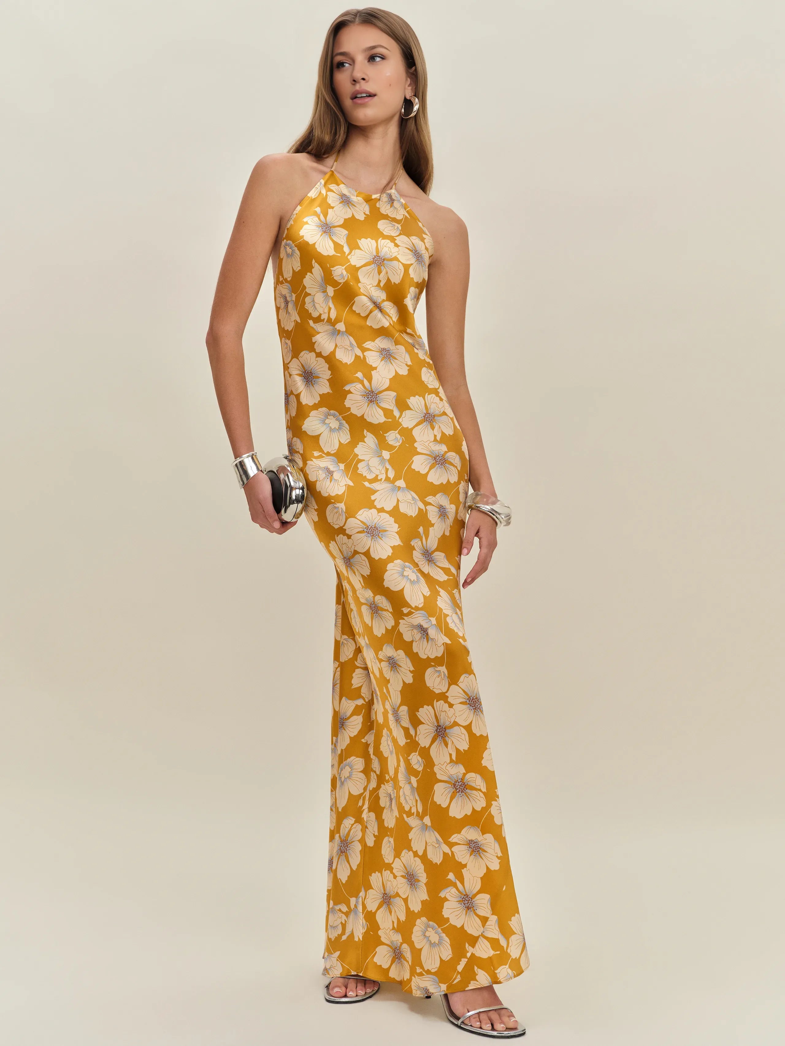 Weitese Dress Vintage Flower Printed Scoop Neck Sleeveless Mermaid Prom Dress Maxi Dress Backless Lace Up Evening Dress