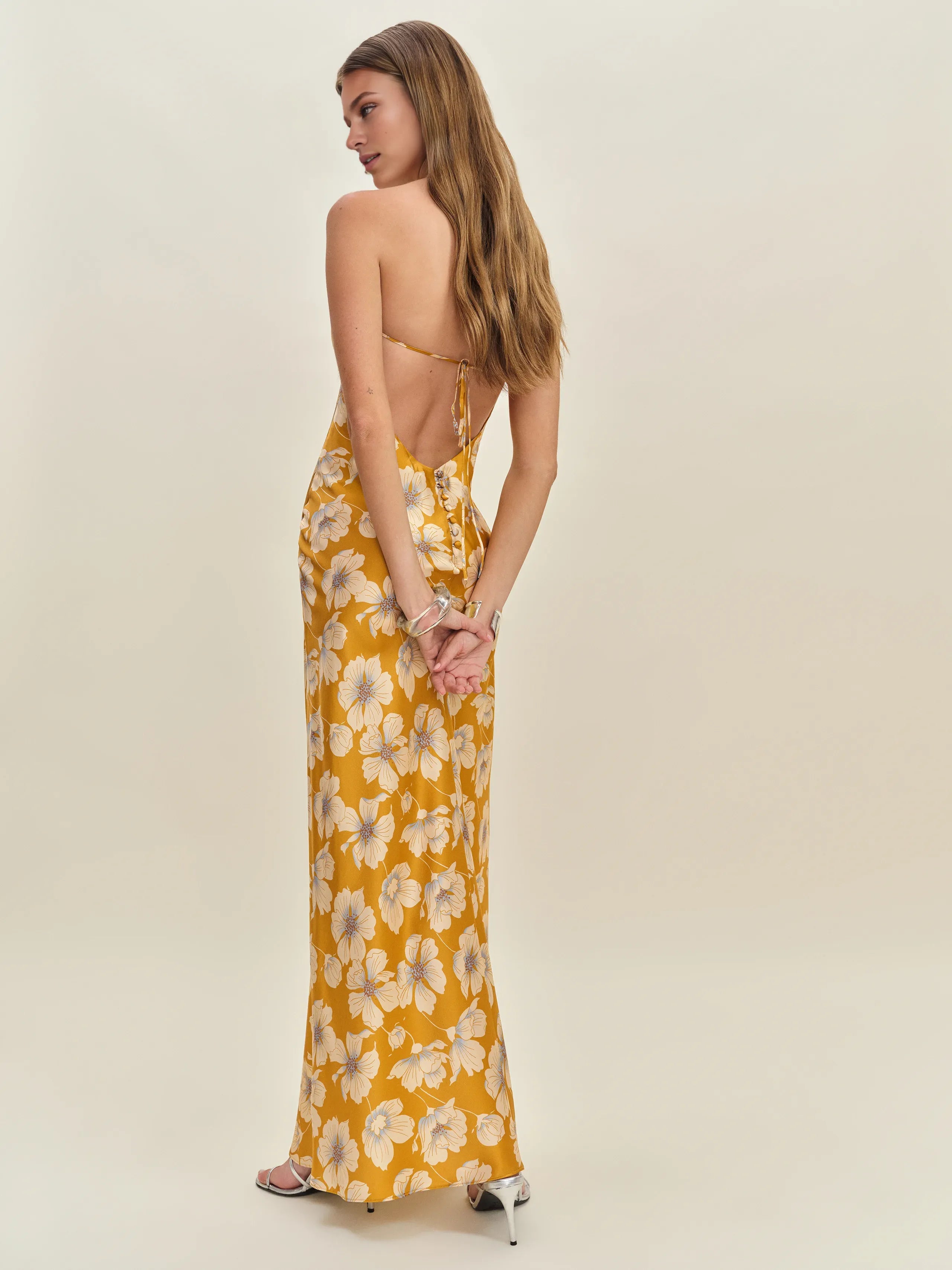 Weitese Dress Vintage Flower Printed Scoop Neck Sleeveless Mermaid Prom Dress Maxi Dress Backless Lace Up Evening Dress