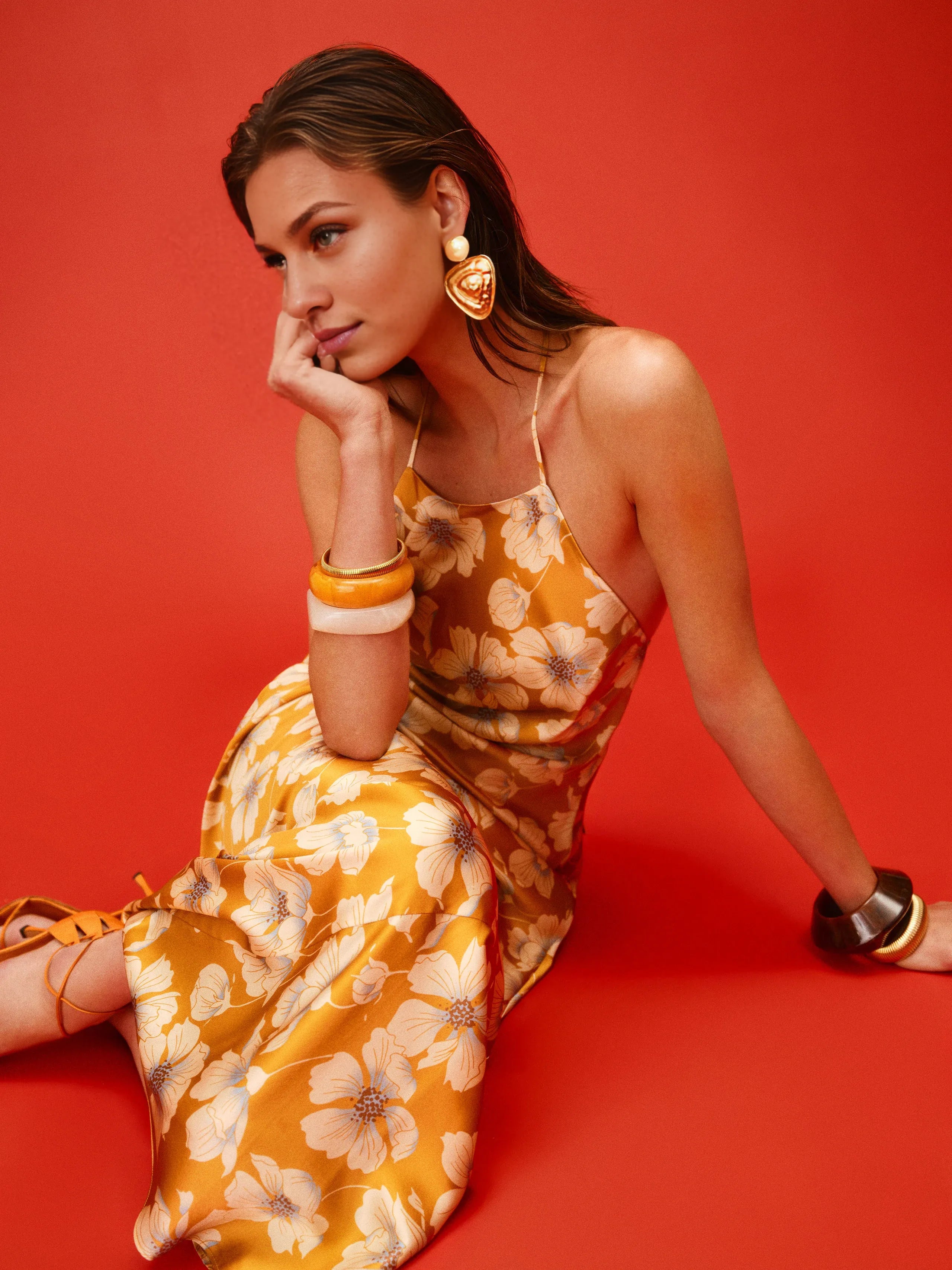 Weitese Dress Vintage Flower Printed Scoop Neck Sleeveless Mermaid Prom Dress Maxi Dress Backless Lace Up Evening Dress