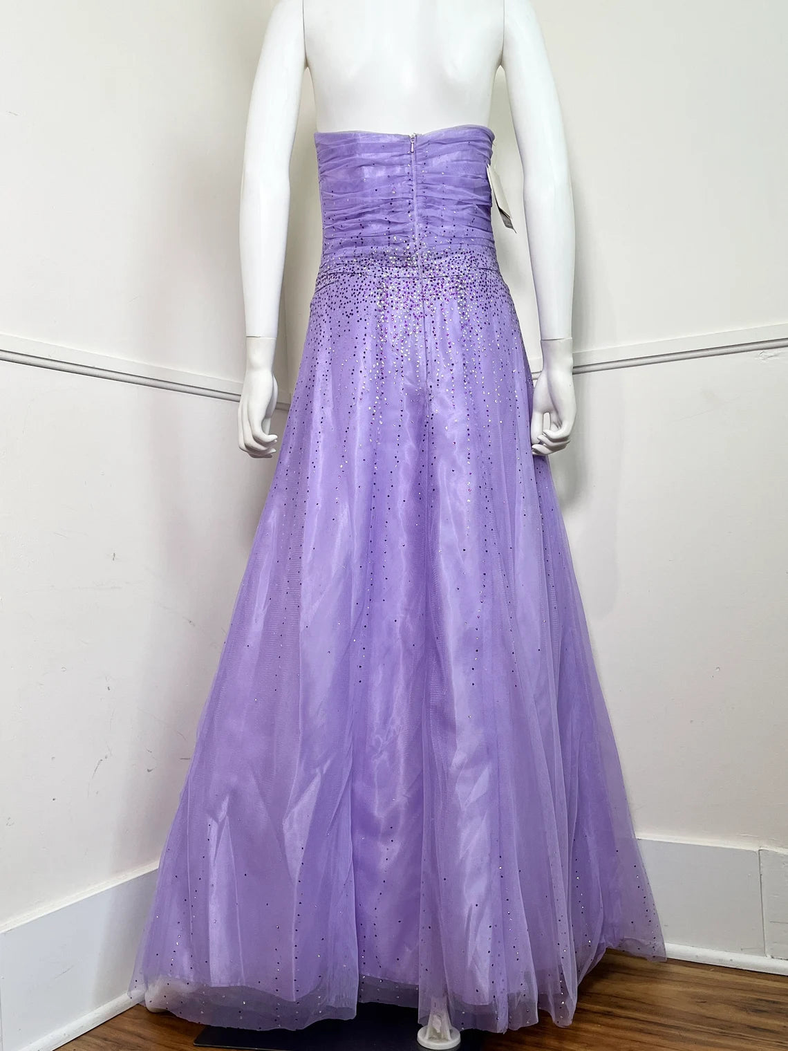 Vestido vintage de noche con hombros descubiertos y brillo lavanda, largo hasta el suelo, sin mangas, para fiesta 