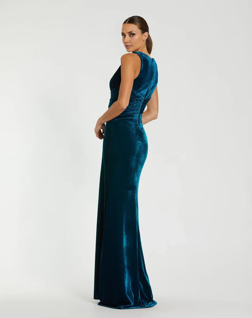 Vintage Mermaid Plunge Neck Sleeveless Zipper Up Floor-Length Prom Dress