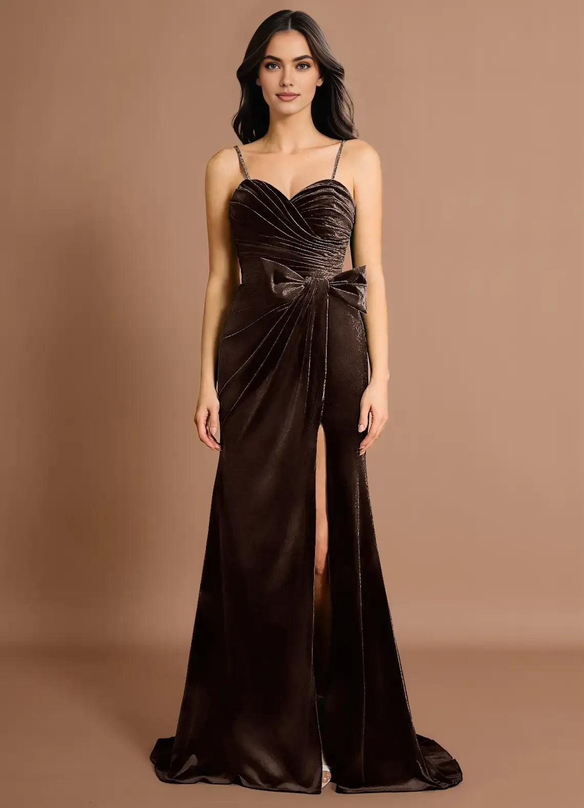 Vintage Mermaid Spaghetti Straps Sleeveless Back Zip Sweep/Brush Train Evening Dress