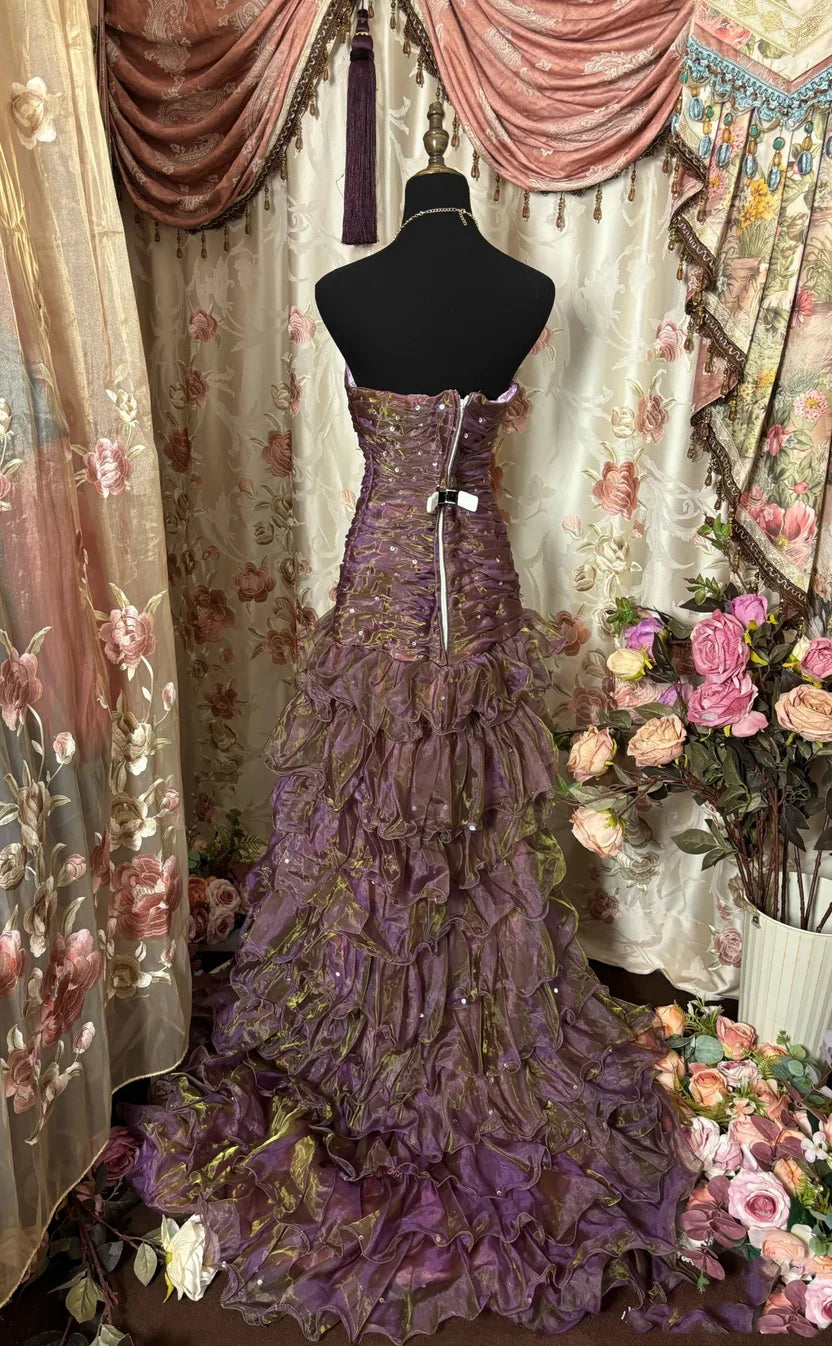 Vintage Mermaid Strapless Sleeveless Zipper Back Floor-Length Prom Dress