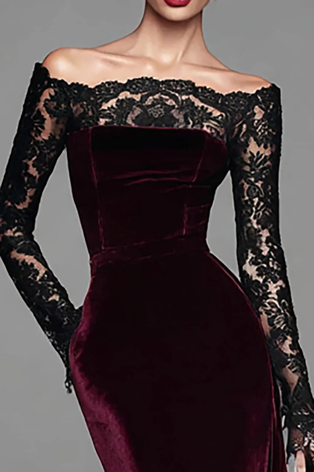 Vintage Mermaid/Trumpet Off the Shoulder Long Sleeve Velvet Floor-Length Evening Dress