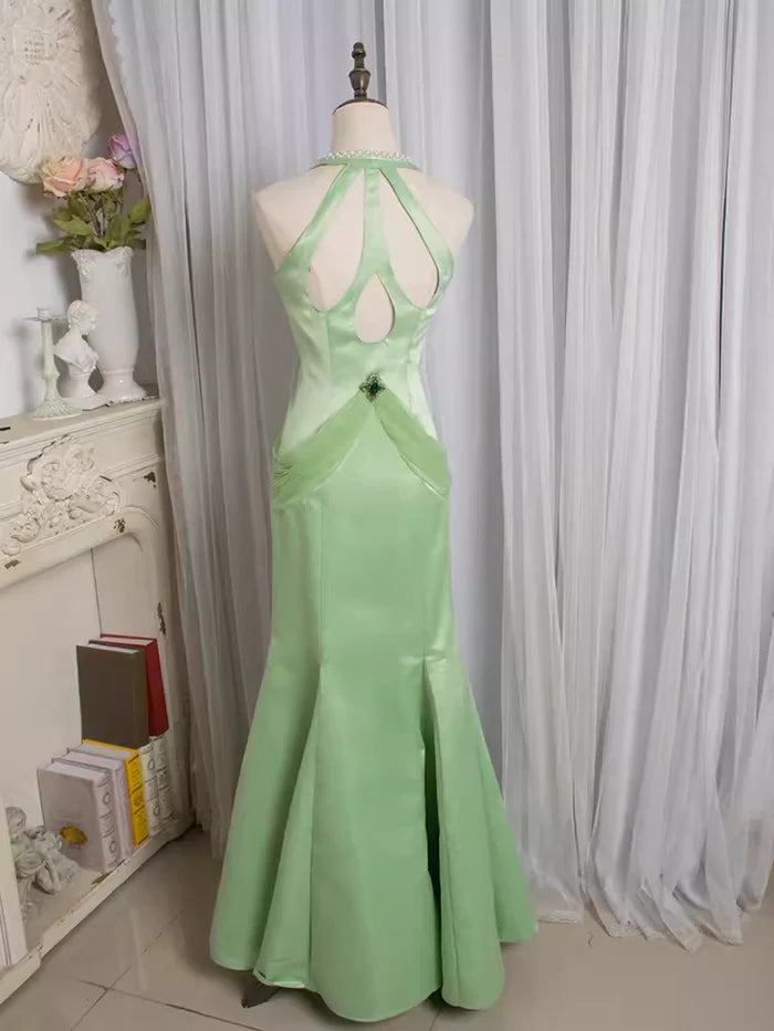 Vintage Mint Green Mermaid/Trumpet Halter Neck Sleeveless Backless Floor-Length Party Dresses