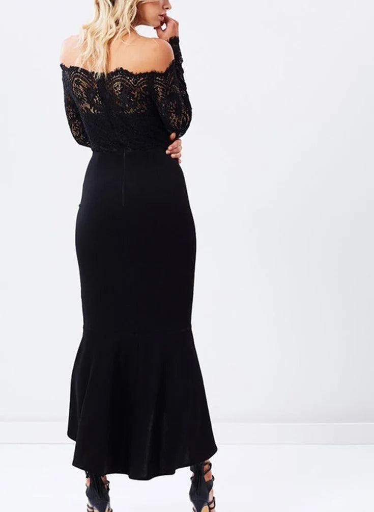Vintage Off-The-Shoulder Long Sleeves Mermaid Ruched Lace Floor-Length Evening Dress