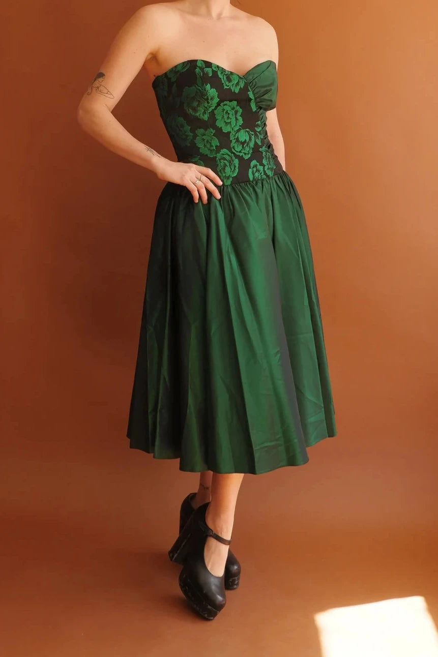 Vintage Off-the-Shoulder Sweetheart  Tea-Length A-line Sleeveless Party Prom Evening Dress