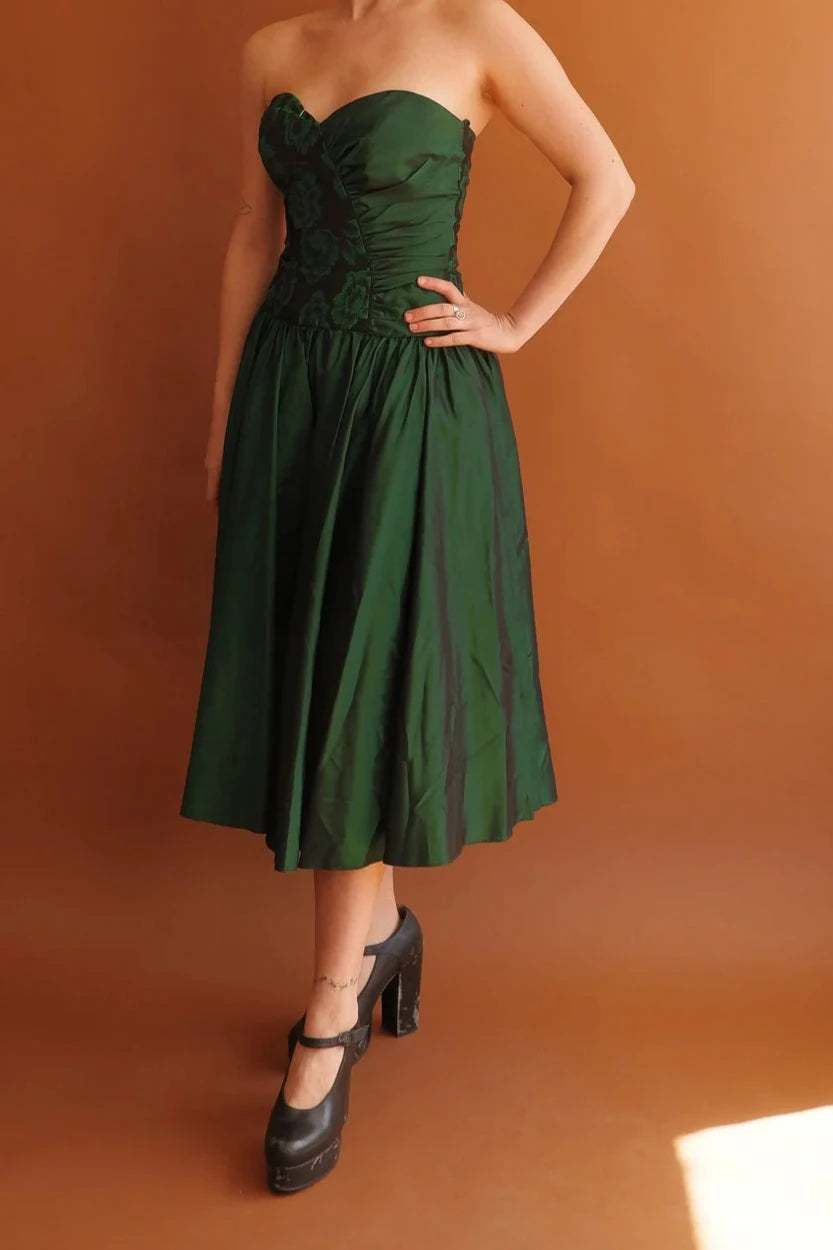 Vintage Off-the-Shoulder Sweetheart  Tea-Length A-line Sleeveless Party Prom Evening Dress
