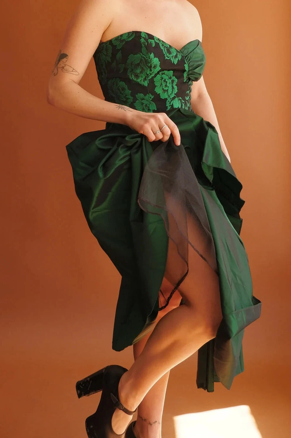 Vintage Off-the-Shoulder Sweetheart  Tea-Length A-line Sleeveless Party Prom Evening Dress