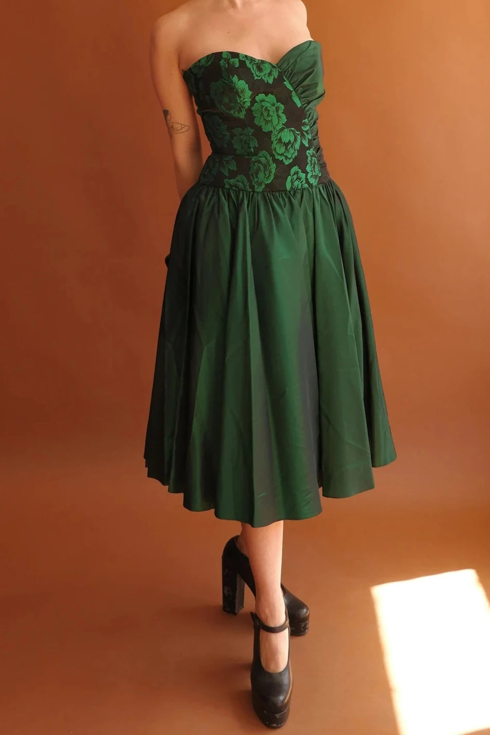 Vintage Off-the-Shoulder Sweetheart  Tea-Length A-line Sleeveless Party Prom Evening Dress