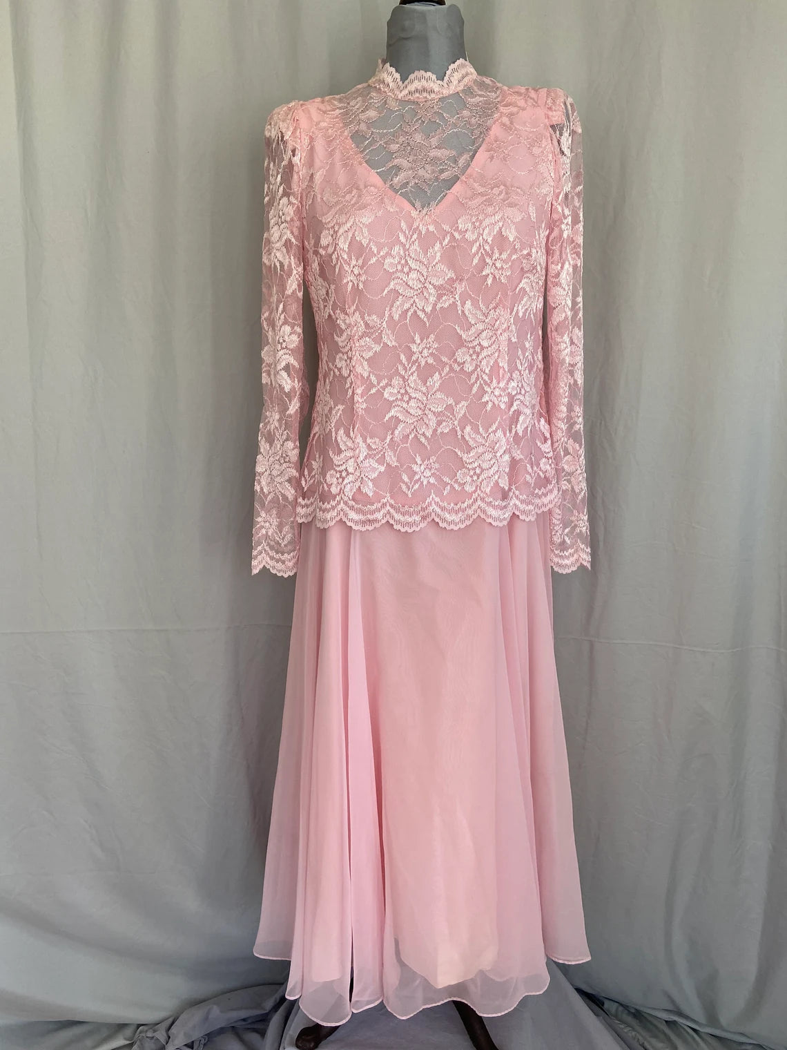 Vestido de fiesta vintage de encaje rosa, estilo sirena, para madre de la novia, manga larga, cuello alto 