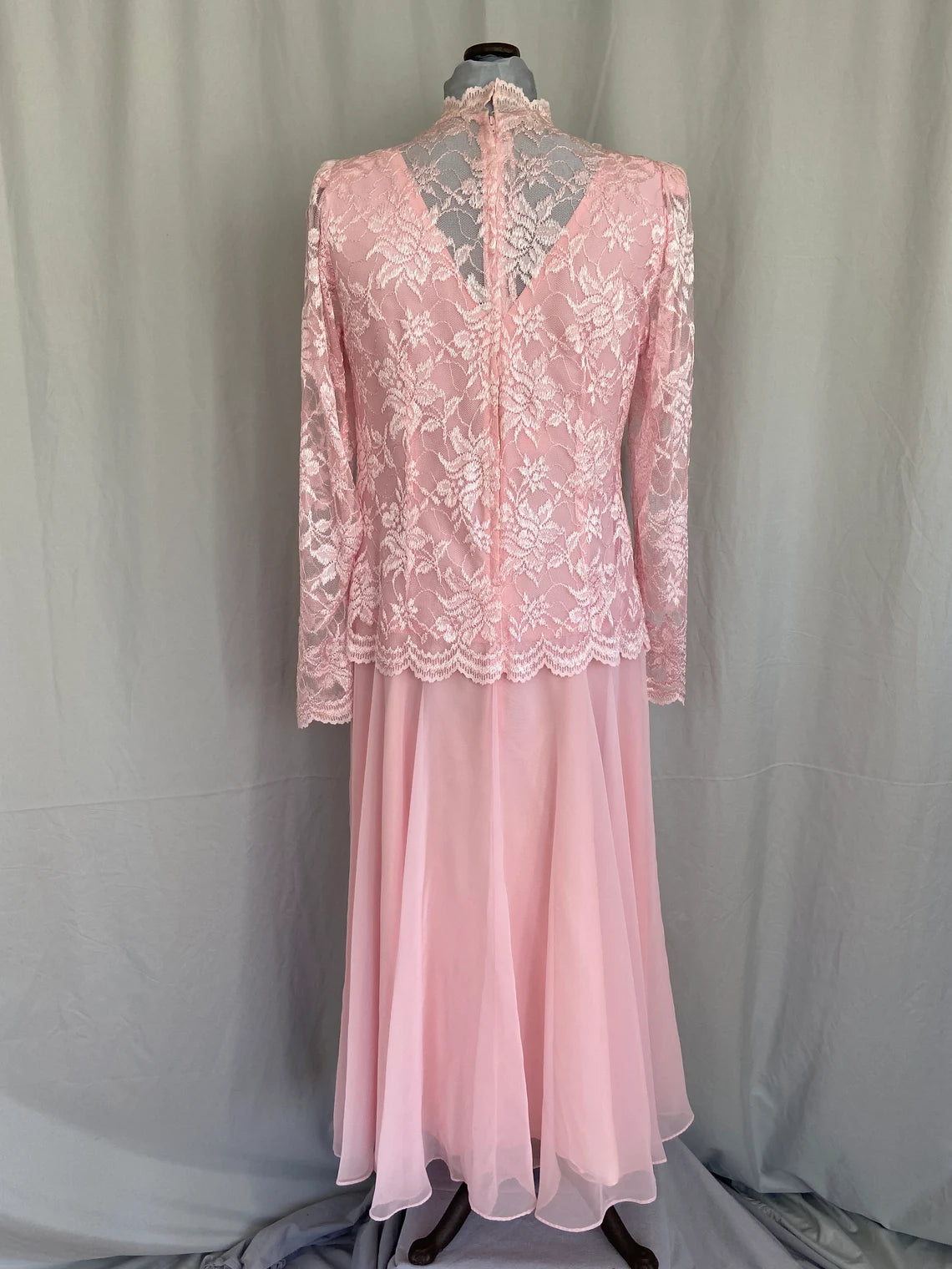 Vestido de fiesta vintage de encaje rosa, estilo sirena, para madre de la novia, manga larga, cuello alto 
