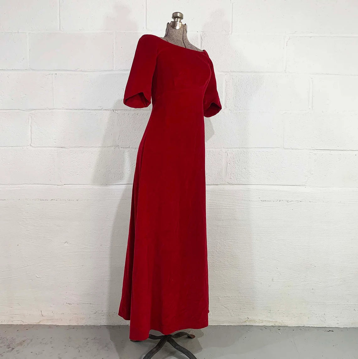 Vintage Red Velvet Gown Dress 3/4 Sleeves Party Evening Prom Wedding New Year's Hostess Bridesmaid Dress