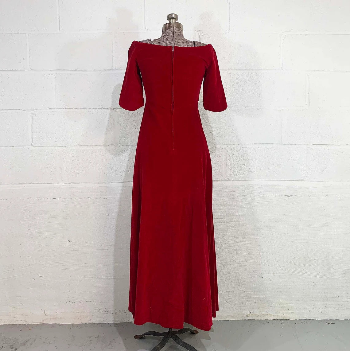 Vintage Red Velvet Gown Dress 3/4 Sleeves Party Evening Prom Wedding New Year's Hostess Bridesmaid Dress