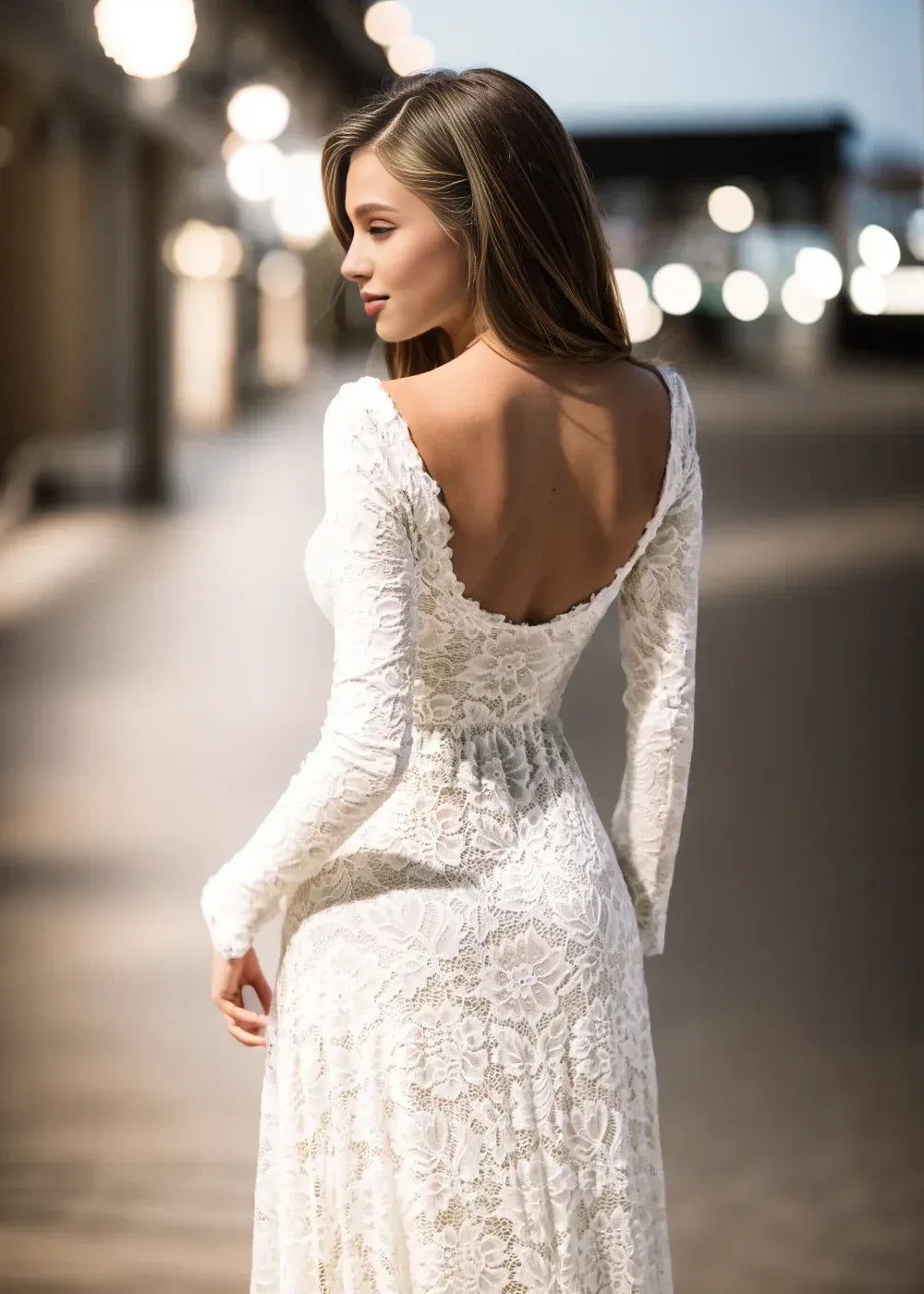 Vintage Sheath Boat Neck Long Sleeve Pleated Lace Floor-Length Wedding Dress