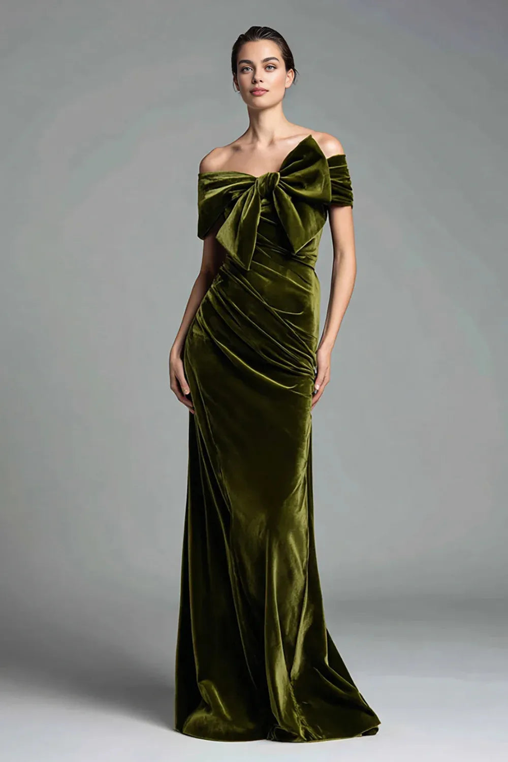 Vintage Sheath/Column Off the Shoulder Sleeveless Velvet Floor-Length Evening Dress