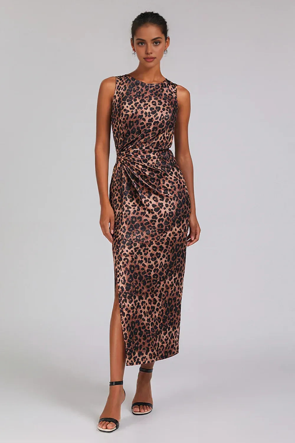 Vintage Sheath Crew Neck Sleeveless Leopard Print Ankle-Length Prom Dress