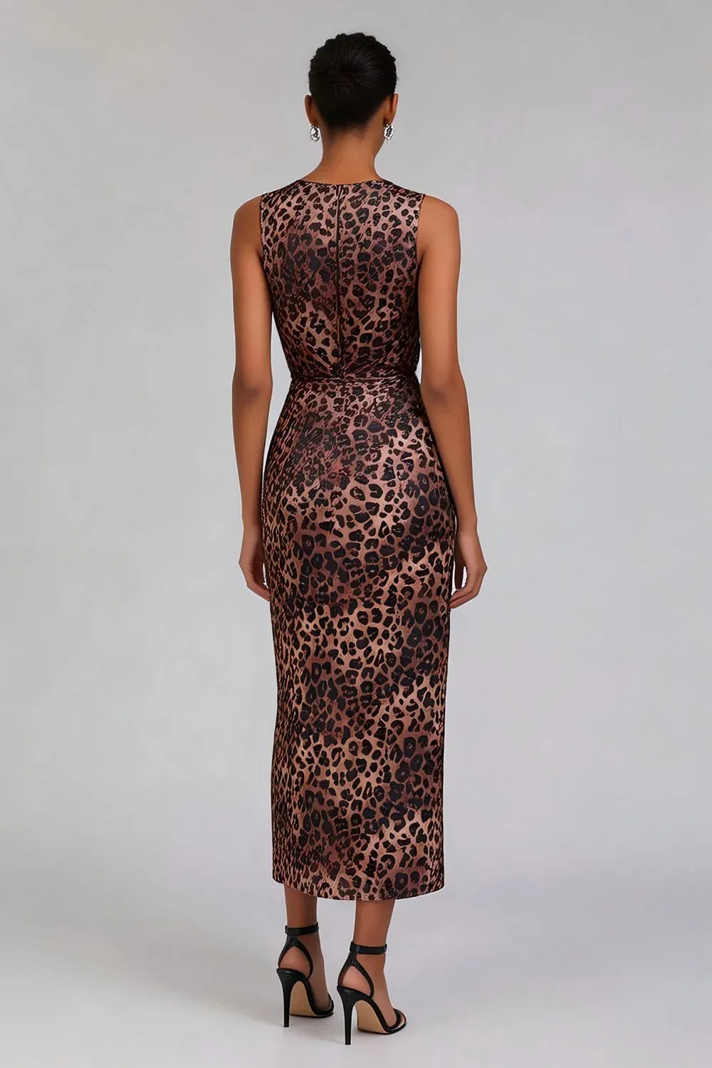 Vintage Sheath Crew Neck Sleeveless Leopard Print Ankle-Length Prom Dress