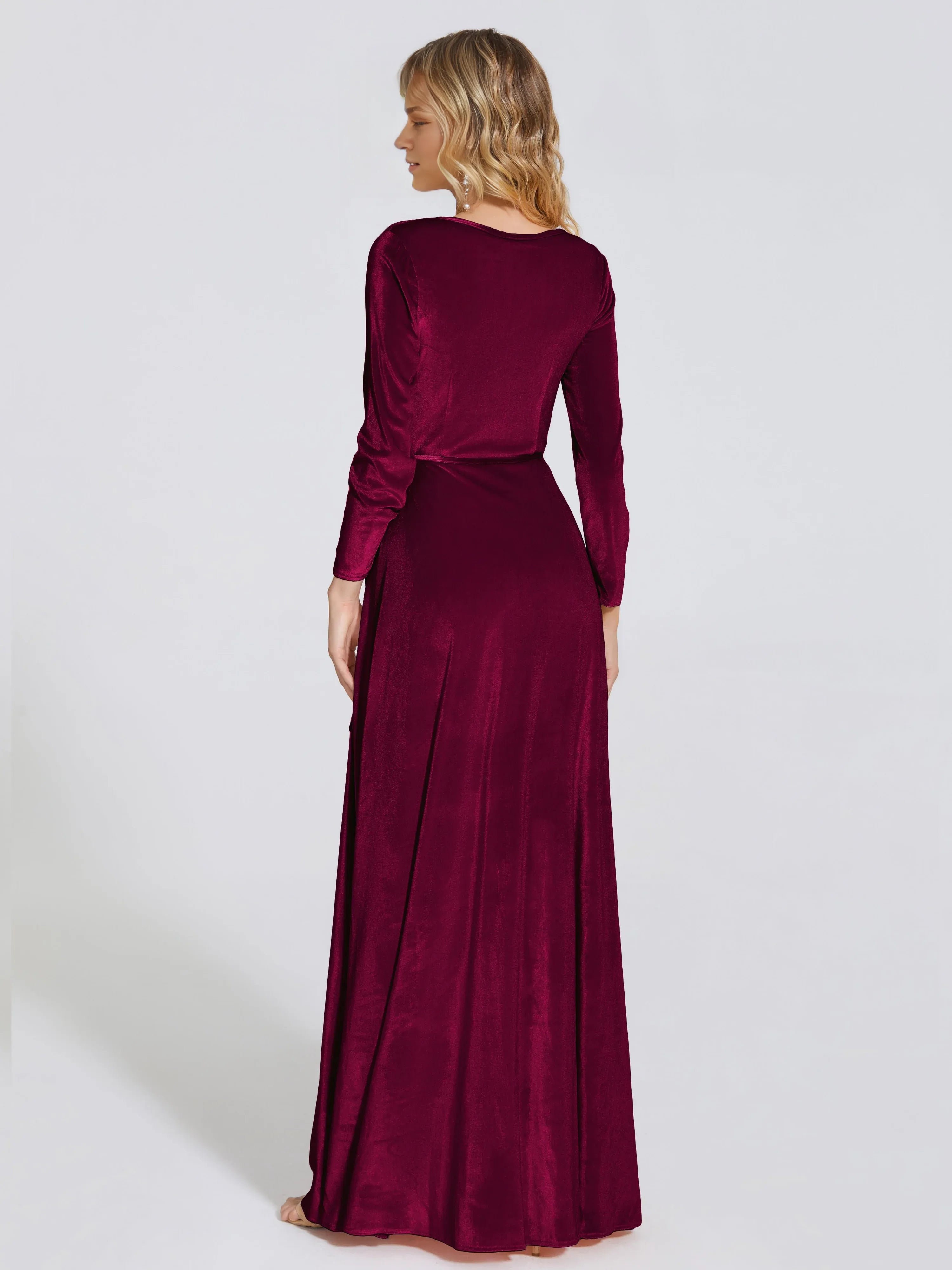 Vintage Sheath V Neck Long Sleeves Solid Color Floor-Length Prom Dress
