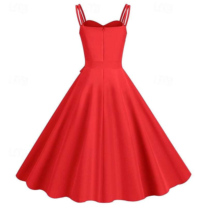 Vintage A-Line Sweetheart Strappy Bow-Knot Red Tea Length Homecoming Dress