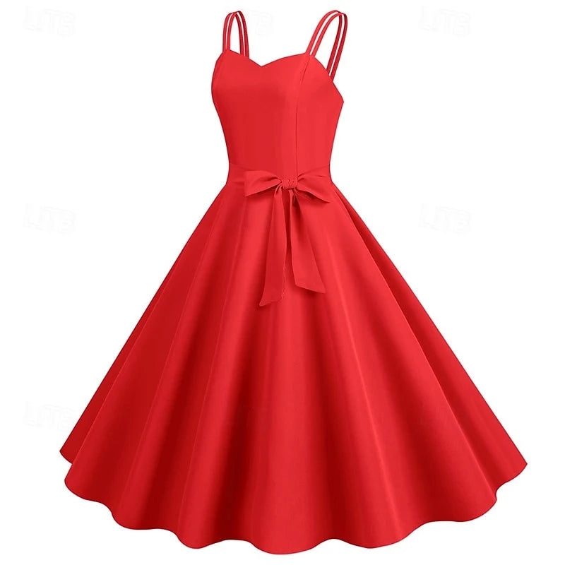 Vintage A-Line Sweetheart Strappy Bow-Knot Red Tea Length Homecoming Dress