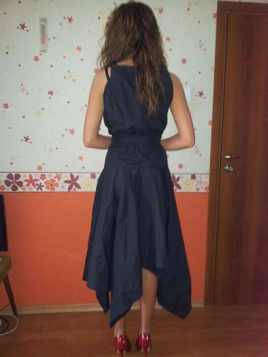 Robe de demoiselle d'honneur vintage, robe de bal, robe de mère de la mariée bleue, robe de soirée trapèze sans manches plissée 