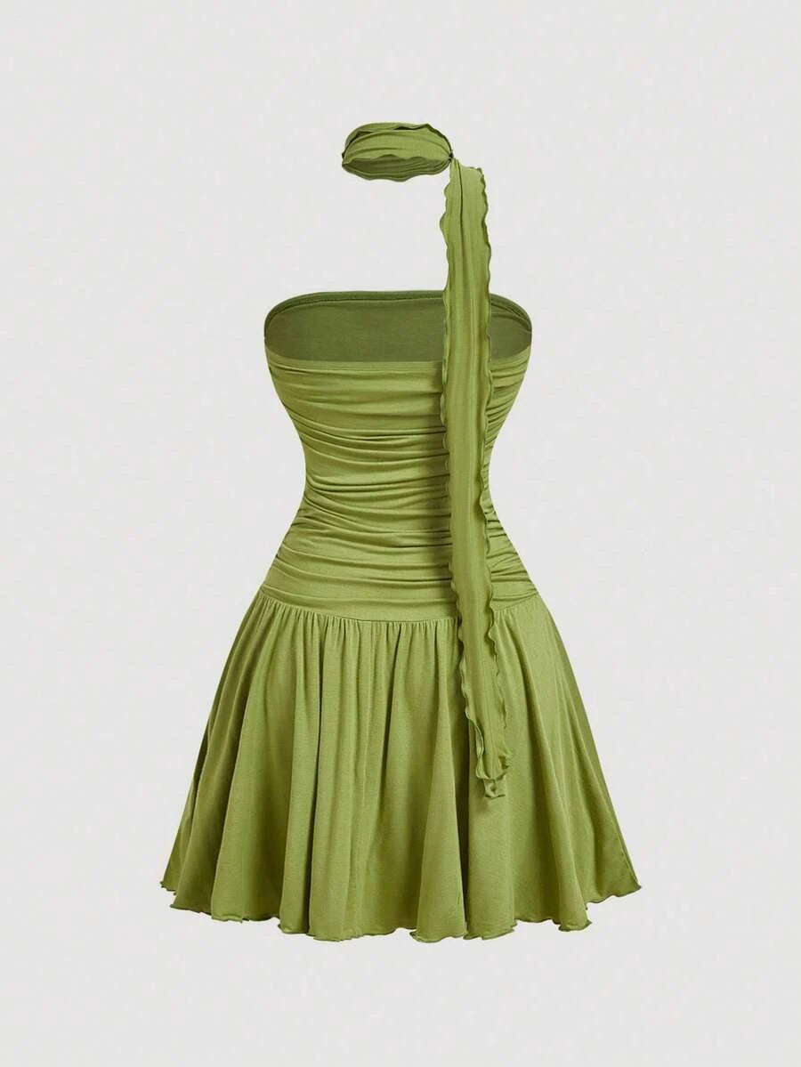 Vintage Chic A-Line Strapless Ruched Green Mini Homecoming Dress With Scarf