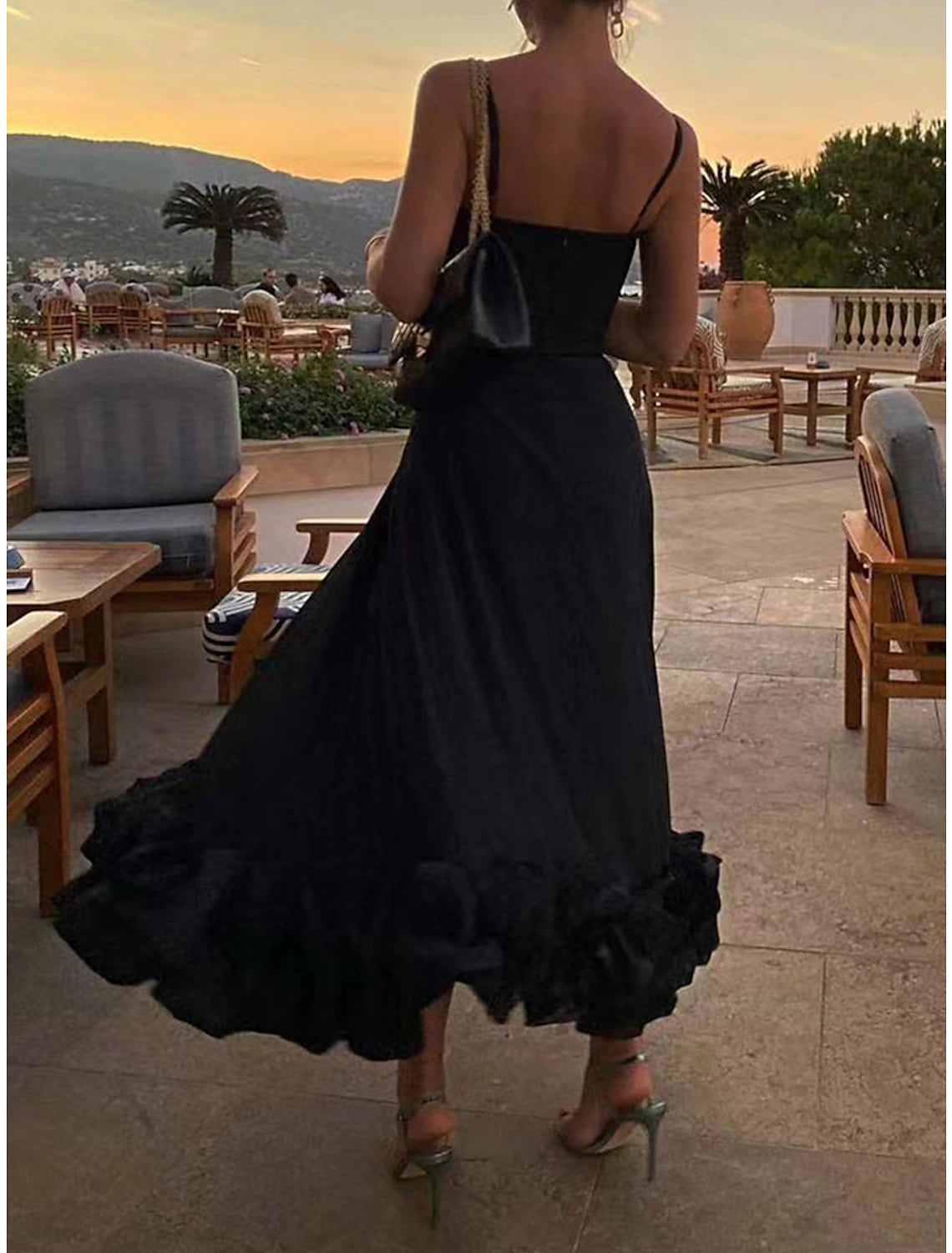 Weitese Women's Prom Dress Party Dress Swing Dress Long Dress Maxi Dress Black White Blue Sleeveless Pure Color Ruched Summer Spring Autumn Spaghetti Strap Party Evening Party Wedding Guest Summer Dress