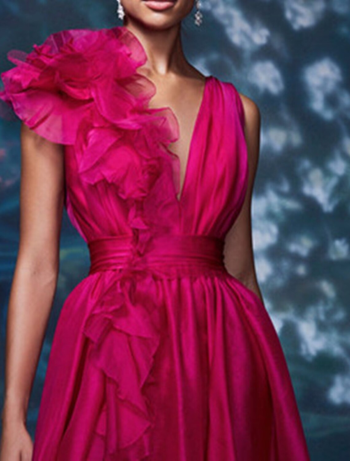 Weitese A-Line Evening Gown Celebrity Style Dress Red Green Dress Formal Wedding Guest Floor Length Sleeveless V Neck Chiffon with Slit Pure Color