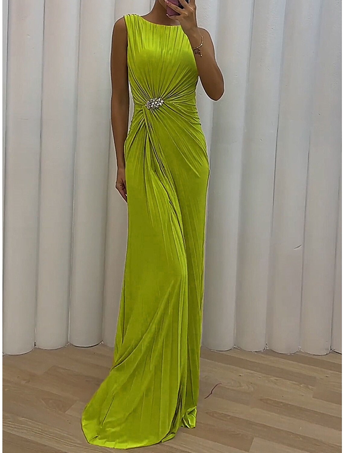 Weitese Women's Prom Dress Party Dress Wedding Guest Dress Long Dress Maxi Dress Green Sleeveless Pure Color Split Spring Fall Winter Crew Neck Party Evening Party Wedding Guest Vacation