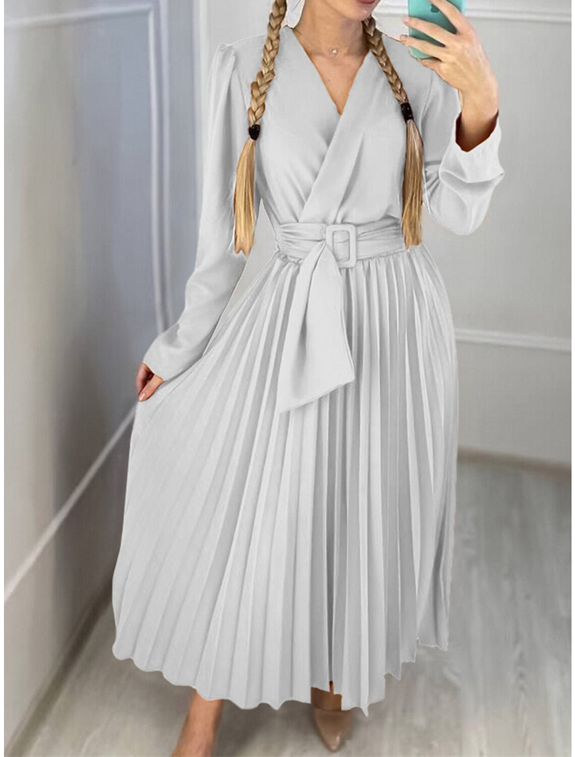 Weitese Women's Prom Dress Party Dress Wedding Guest Dress Long Dress Maxi Dress Black Yellow Pink Long Sleeve Plain Lace up Summer Spring Fall V Neck Elegant Wedding Guest Birthday Evening Party