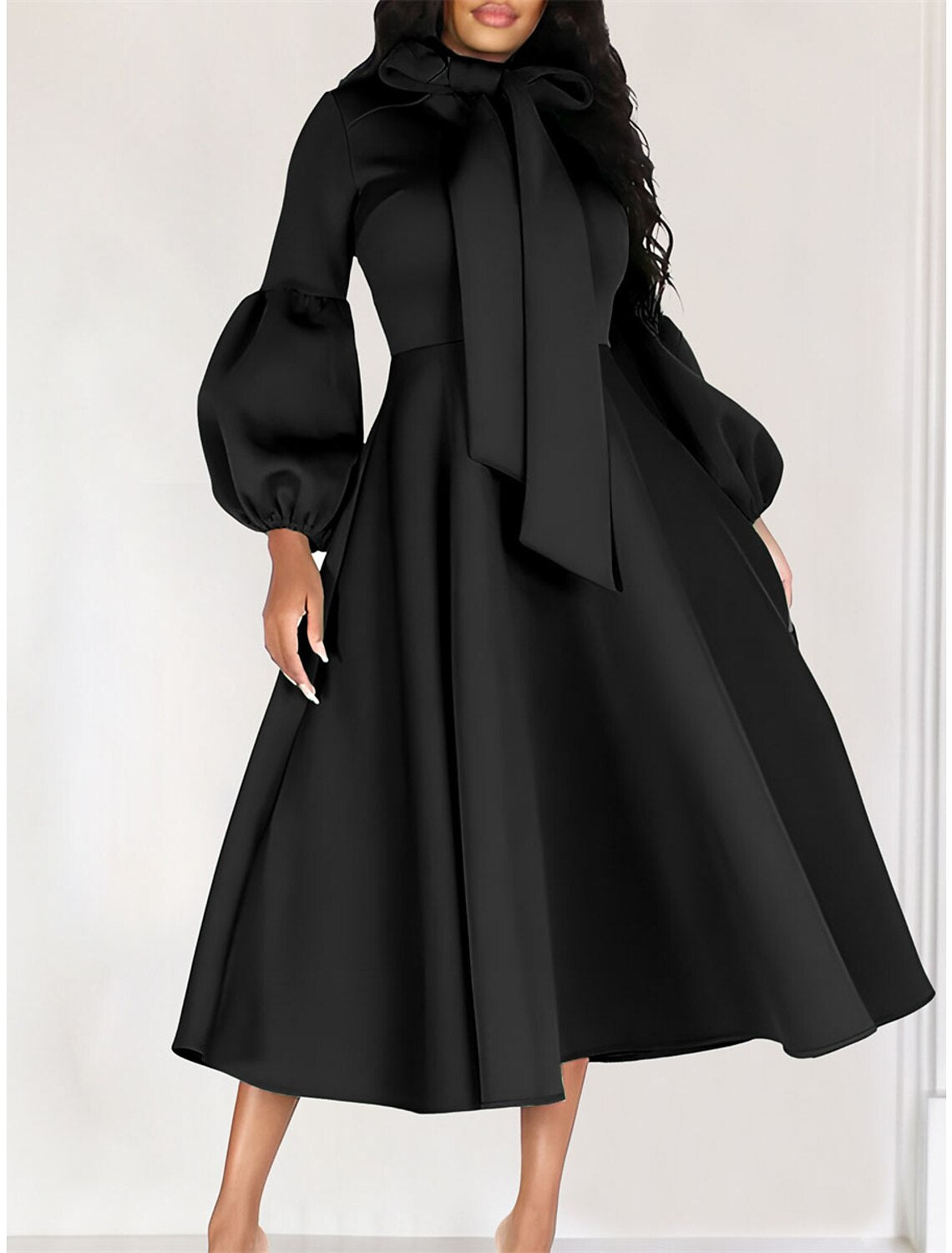 Women's Prom Dress Party Dress Swing Dress Long Dress Maxi Dress Black Yellow Red Long Sleeve Pure Color Lace up Fall Winter Autumn Crew Neck Fashion Winter Dress Wedding Guest Birthday