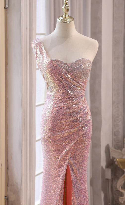 Pink Sequins Mermaid Sweetheart Long Prom Dress