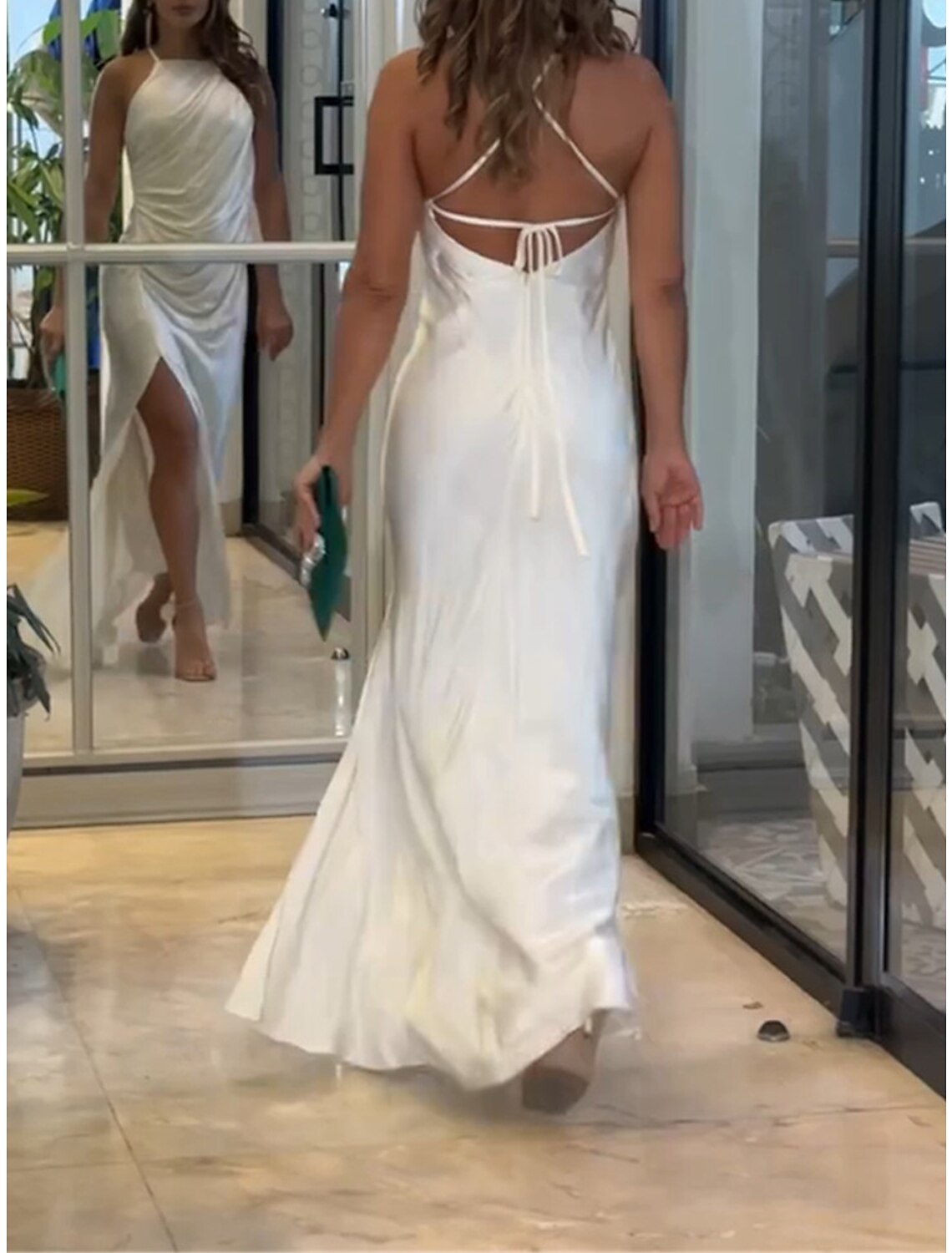 Weitese Women's Prom Dress Party Dress Satin Dress Long Dress Maxi Dress White Sleeveless Pure Color Ruched Spring Fall Winter Spaghetti Strap Fashion Winter Dress Evening Party Wedding Guest
