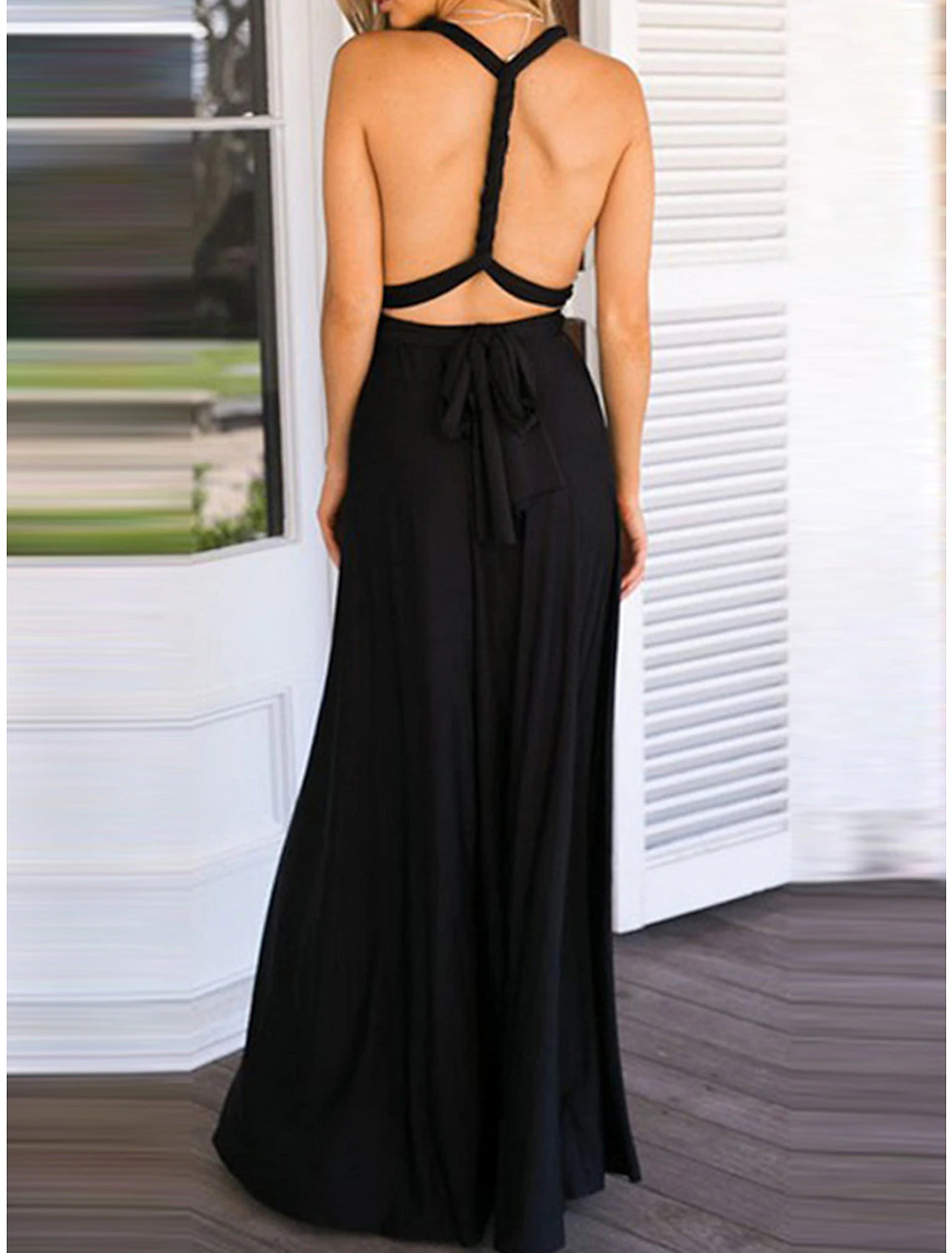 Weitese Women's Prom Dress Party Dress Wedding Guest Dress Long Dress Maxi Dress Black Pink Wine Sleeveless Plain Lace up Summer Spring Fall Spaghetti Strap Elegant Wedding Guest Evening Party Vacation