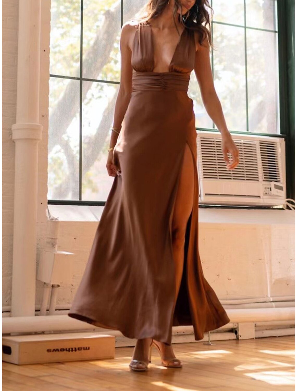 Weitese Women's Prom Dress Party Dress Wedding Guest Dress Long Dress Maxi Dress Rose Gold Black White Sleeveless Plain Split Summer Spring Fall Deep V Elegant Wedding Guest Evening Party Vacation