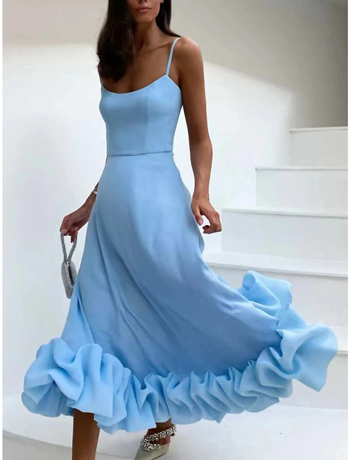 Weitese Women's Prom Dress Party Dress Swing Dress Long Dress Maxi Dress Black White Blue Sleeveless Pure Color Ruched Summer Spring Autumn Spaghetti Strap Party Evening Party Wedding Guest Summer Dress