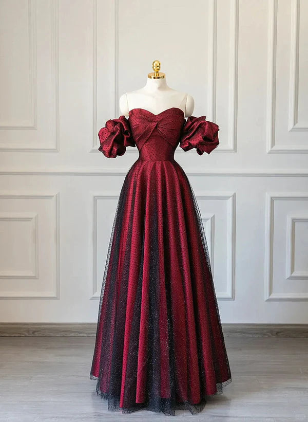 Wine Red Off Shoulder Long Formal Dress