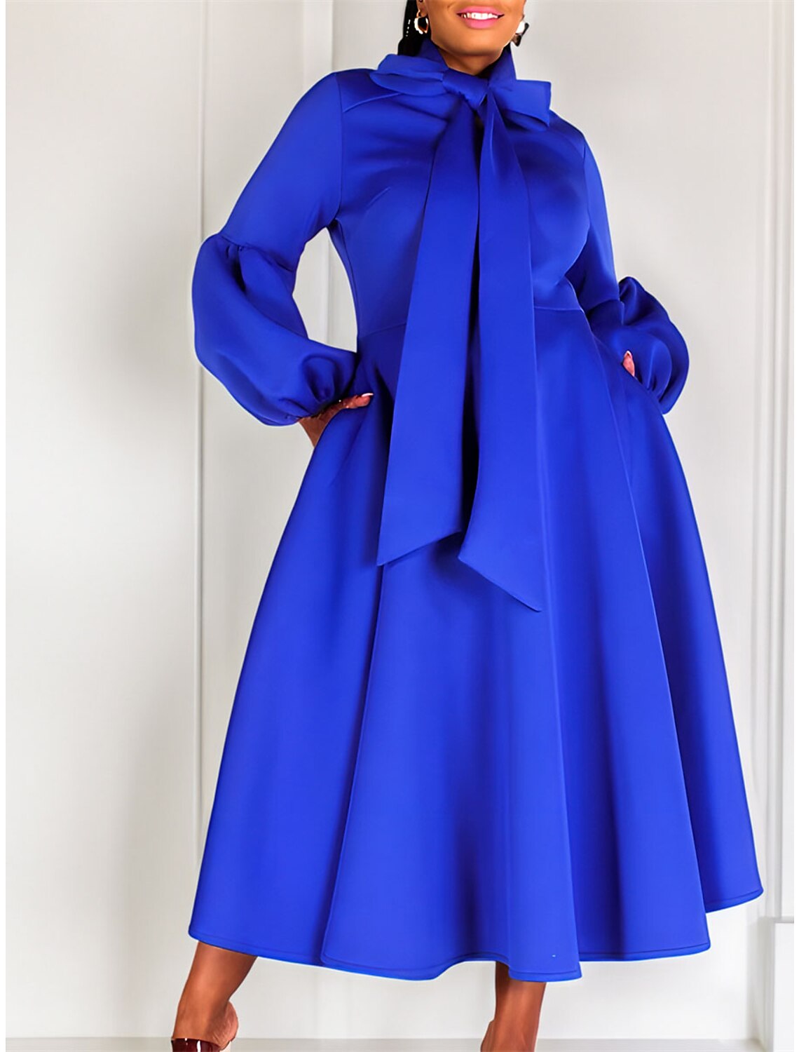 Women's Prom Dress Party Dress Swing Dress Long Dress Maxi Dress Black Yellow Red Long Sleeve Pure Color Lace up Fall Winter Autumn Crew Neck Fashion Winter Dress Wedding Guest Birthday