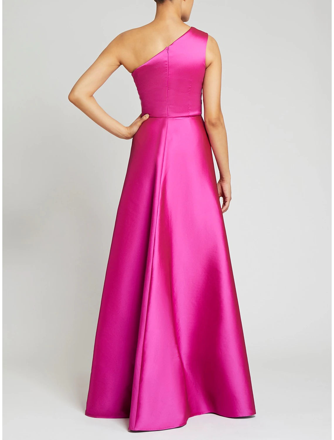 Weitese Sheath Red Green Dress Evening Gown Hot Pink Dress Wedding Guest Floor Length Sleeveless One Shoulder Satin with Overskirt Pure Color