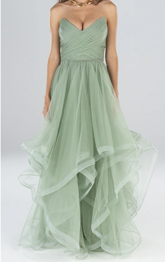 Weitese Dress Elegant Floor-length Sleeveless Tulle A Line Open Back Formal Dress with Tiers Prom Dress Formal Wear Dresses