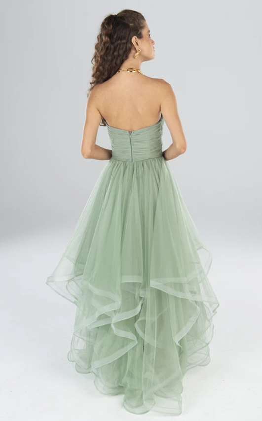 Weitese Dress Elegant Floor-length Sleeveless Tulle A Line Open Back Formal Dress with Tiers Prom Dress Formal Wear Dresses