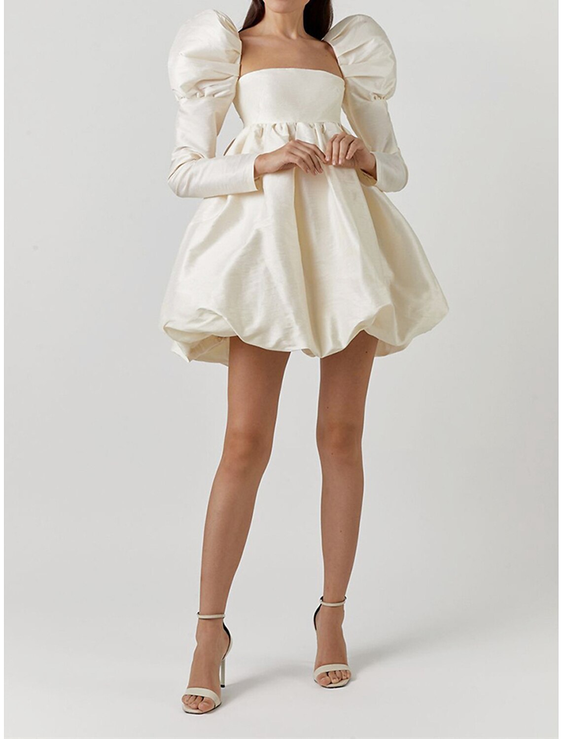 Women's Party Dress Homecoming Dress Cocktail Dress Mini Dress Fuchsia Beige Long Sleeve Plain Ruched Summer Spring Fall Square Neck Elegant Wedding Guest Birthday Vacation